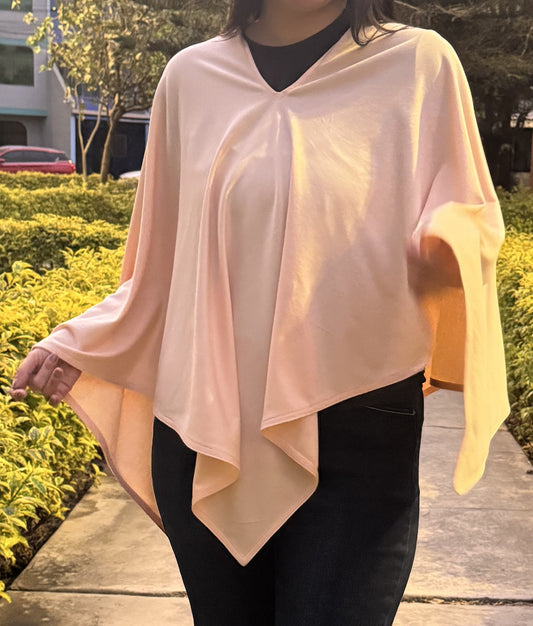 EVE EMBRACE Peruvian Pima Cotton Poncho | 4-in-1 Nursing Cover, Yoga Wrap & Everyday Shawl | Soft, Breathable & Hypoallergenic | Ethically Handcrafted | Peach