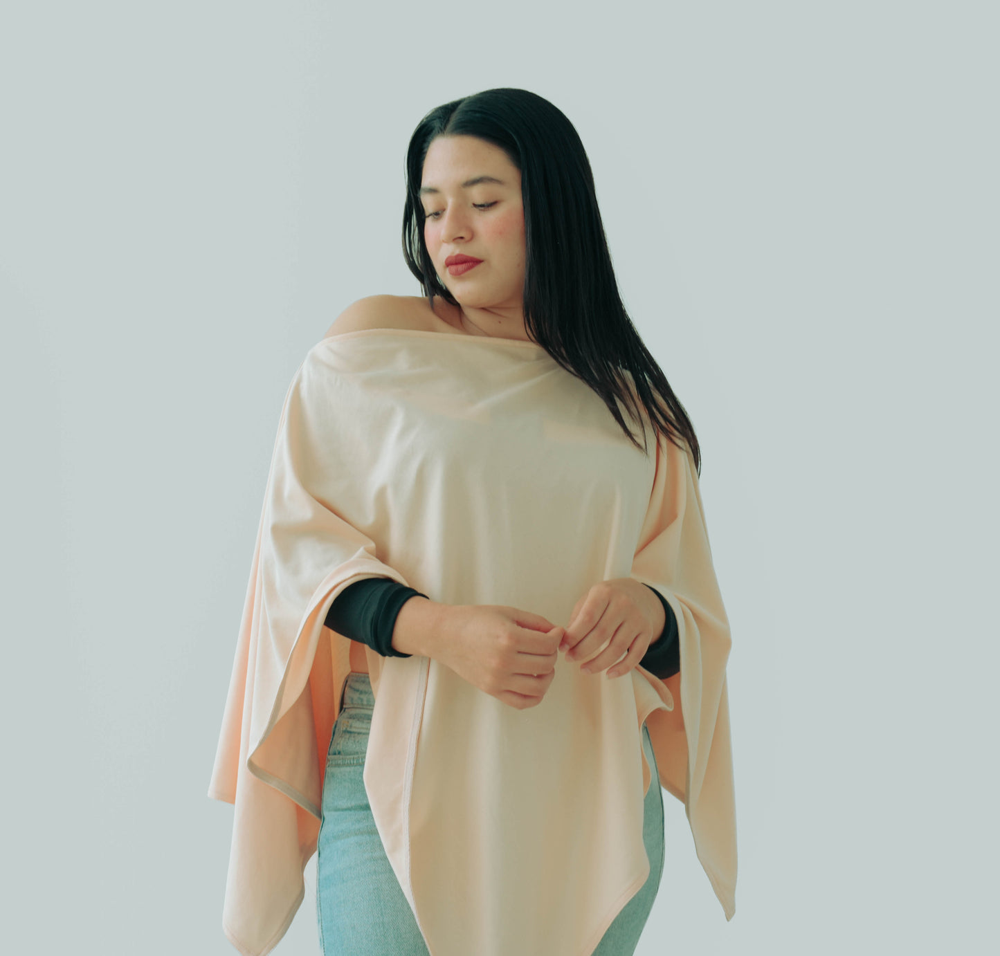 Peruvian Pima Cotton Privacy Nursing Cover Poncho – Soft Peach 4-in-1: Breathable Shawl, Breastfeeding Accessories, Pumping Accessories, Scarf, Summer Nursing Cover Up.