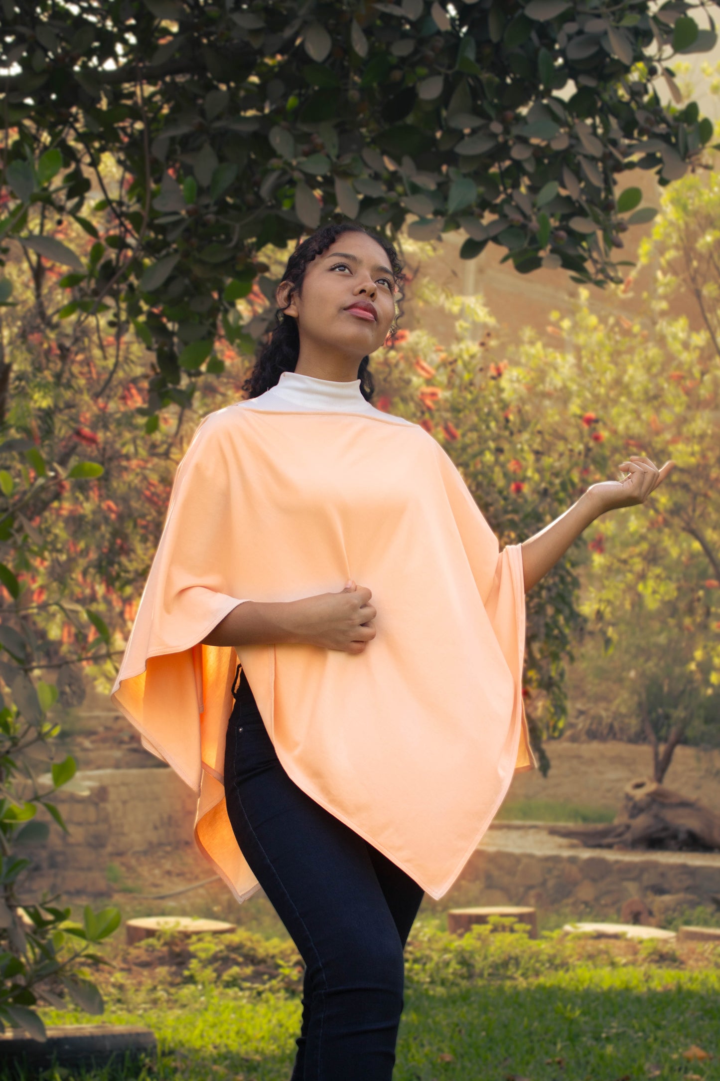 Peruvian Pima Cotton Privacy Nursing Cover Poncho – Soft Peach 4-in-1: Breathable Shawl, Breastfeeding Accessories, Pumping Accessories, Scarf, Summer Nursing Cover Up.